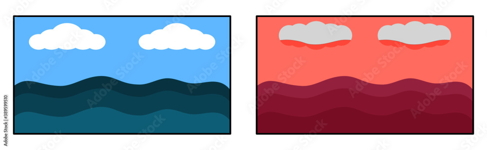 Ocean surface wave and clouds vector.