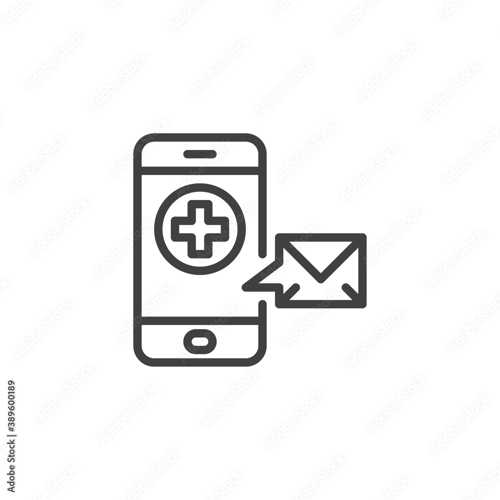 Online medical support line icon. linear style sign for mobile concept and web design. Medical consultation message outline vector icon. Symbol, logo illustration. Vector graphics