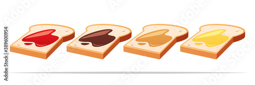 Toast with various jams vector isolated illustration