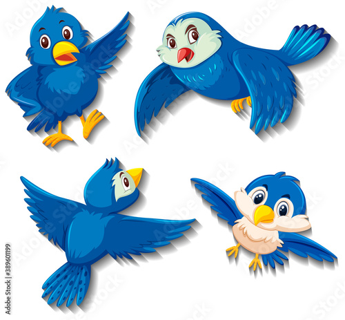 Cute blue bird cartoon character