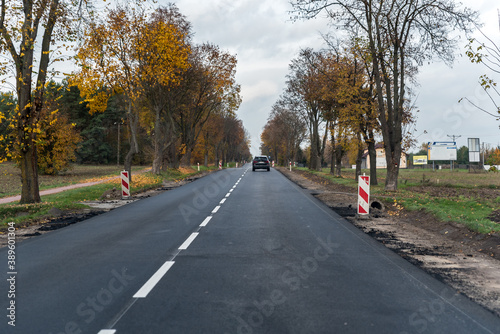 Serock, Poland - October 30, 2020: Autumn on the road. Asphalt.
