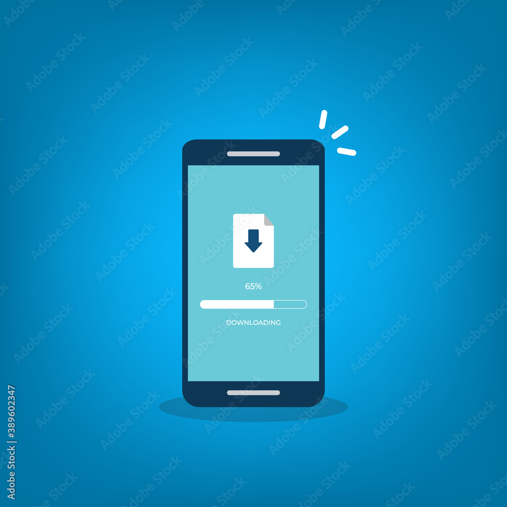 Downloading process on smartphone screen. Software interface background. Flat style vector illustration. Downloading process on smartphone screen. Software interface background. Flat style vector illustration.