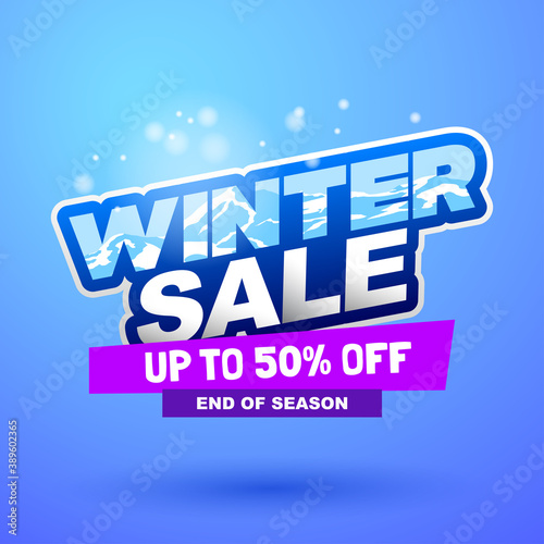 Winter sale special offer banner. Bright creative design. Happy and funny style. Can be use for kids product discount.
