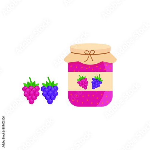 This is a glass jar of jam with berry isolated on a white background.