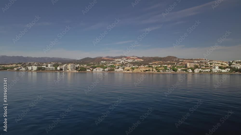 Aerial 4K view of city coastline moving forward Aerial 4K view of city coastline moving forward