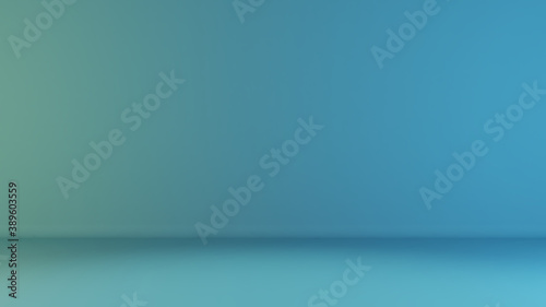 blue and green gradient color studio desk background realistic 3D rendering