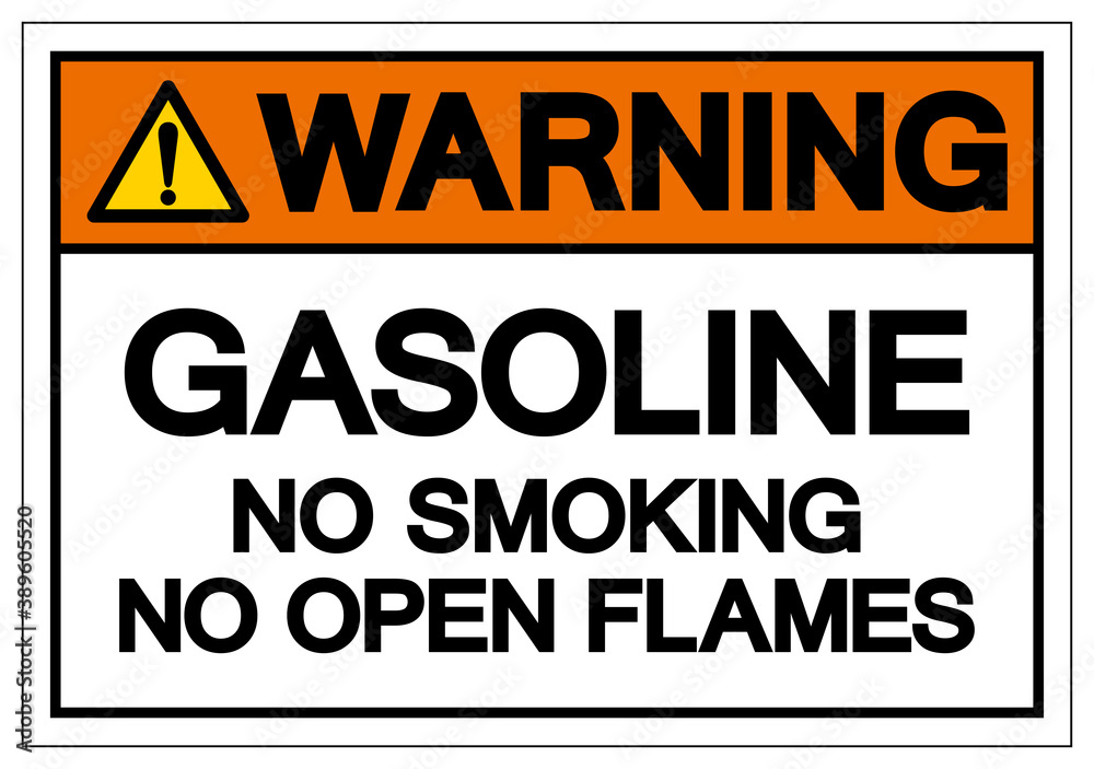 Warning Gasoline No Smoking No Open Flames Symbol Sign, Vector Illustration, Isolate On White Background Label. EPS10