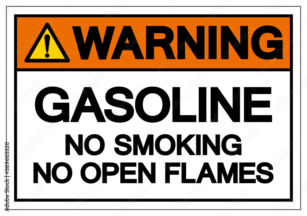 Warning Gasoline No Smoking No Open Flames Symbol Sign, Vector Illustration, Isolate On White Background Label. EPS10 Warning Gasoline No Smoking No Open Flames Symbol Sign, Vector Illustration, Isolate On White Background Label. EPS10