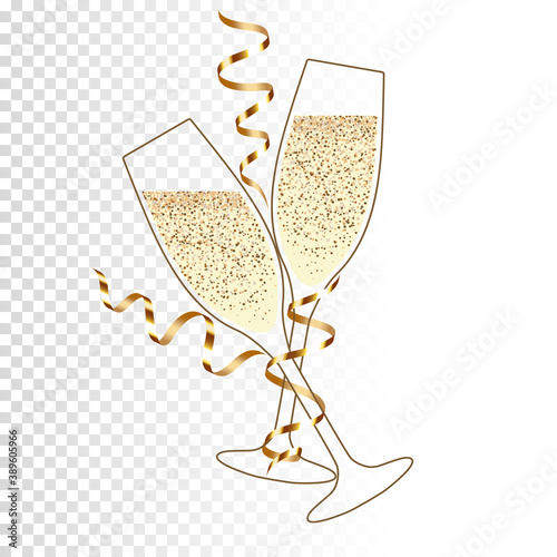 Two glass of champagne with ribbon, isolated.