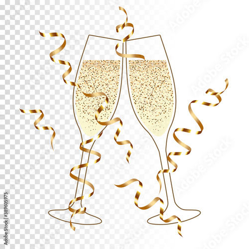 Two glass of champagne with ribbon, isolated.