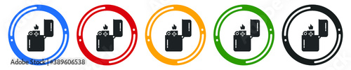 Fire lighter flat icon set. flat design vector illustration in 5 colors options for web design