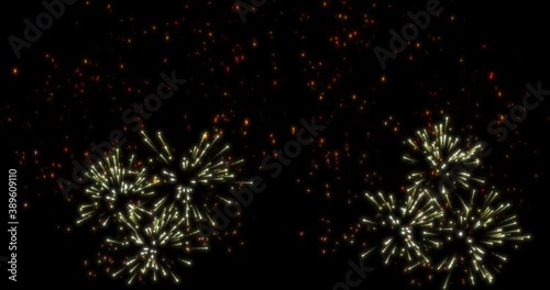 Realistic 3D illustration colorful rainbow firework pyrotechnic night dark sky smoke on isolated black background wallpaper use celebrate happy new year countdown festival anniversary birthday party