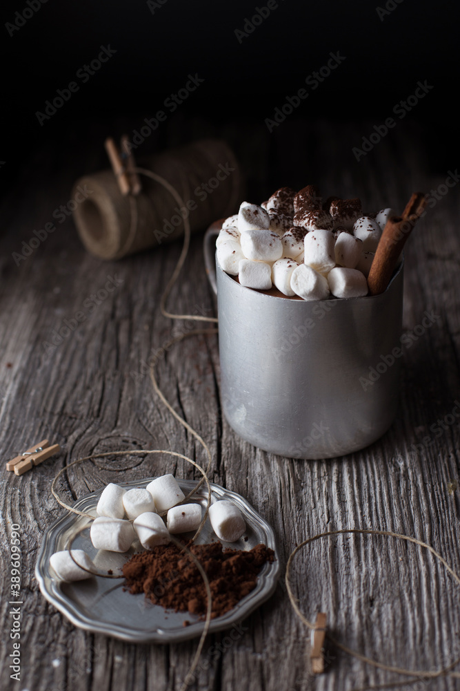 Winter coffee with marshmallows. Time to relax