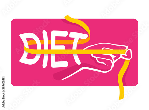 Diet motivation logo or poster -  woman that measures compesse word with measuring tape