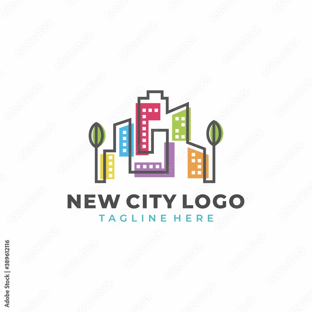 Colorful real estate buildings contour logo template