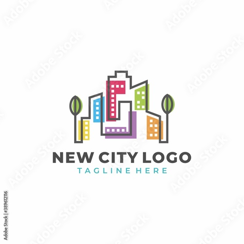 Colorful real estate buildings contour logo template