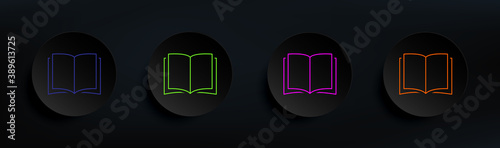 open book dark badge color set. Simple thin line, outline vector of Scientifics study icons for ui and ux, website or mobile application
