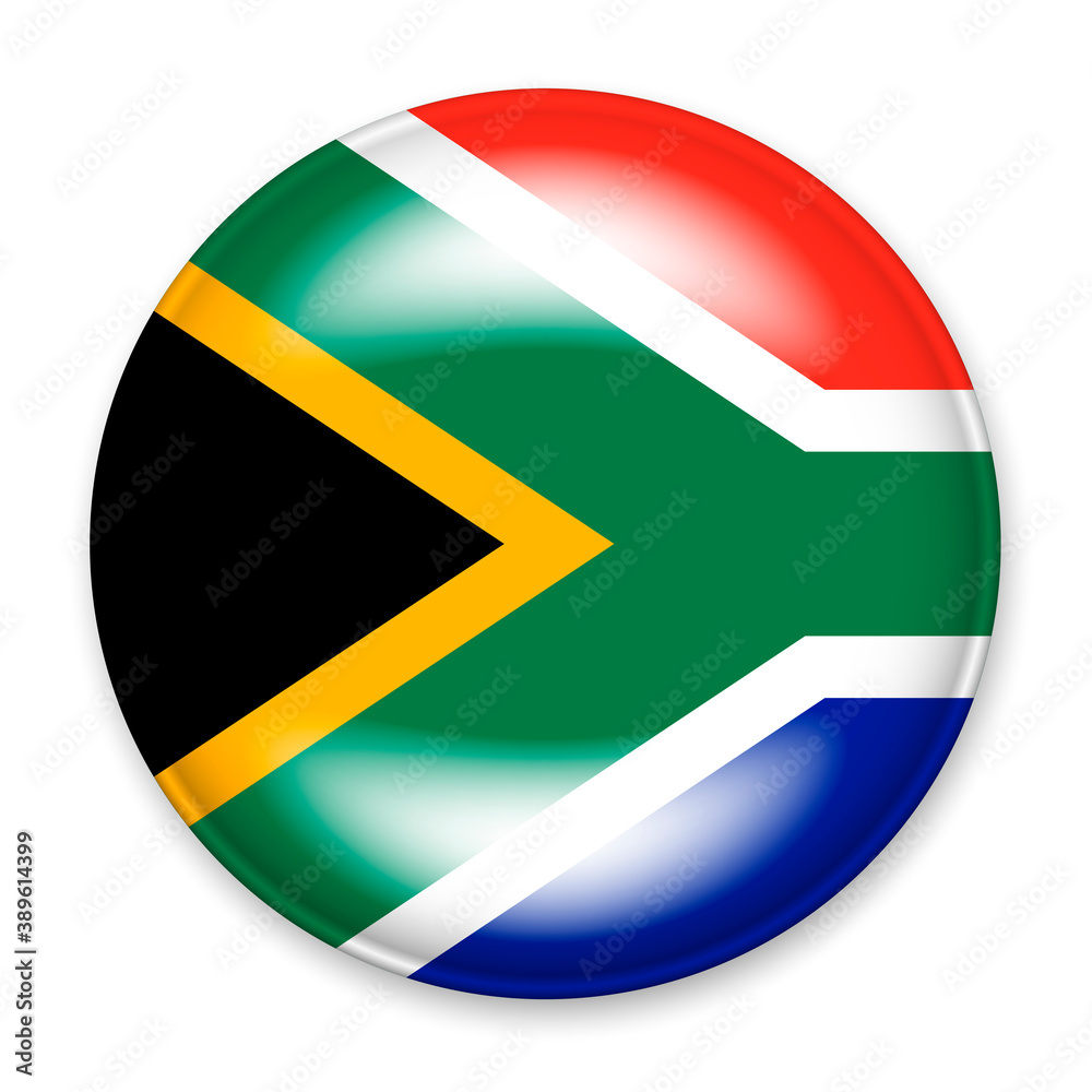 Flag of South Africa in the form of a round button with a light glare and a shadow. Flag of South Africa in the form of a round button with a light glare and a shadow.