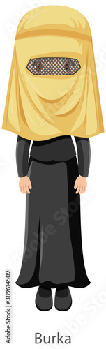 A woman wearing Burka Islamic traditional veil cartoon character