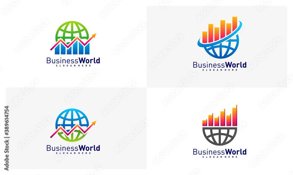 Set of Stats World logo design vector, Colorful World logo design template, Icon symbol