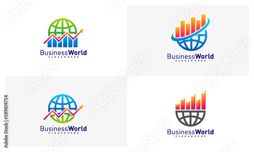 Set of Stats World logo design vector, Colorful World logo design template, Icon symbol