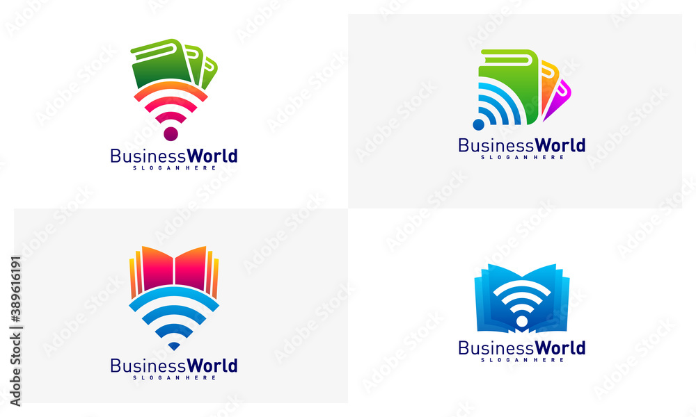 Set of Smart Book logo design vector, Colorful Book logo design template, Icon symbol