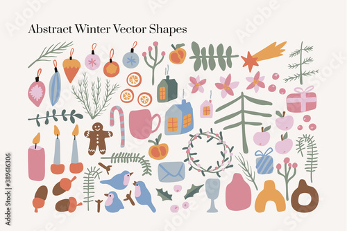 Christmas abstract vector drawing. Mid century modern boho style