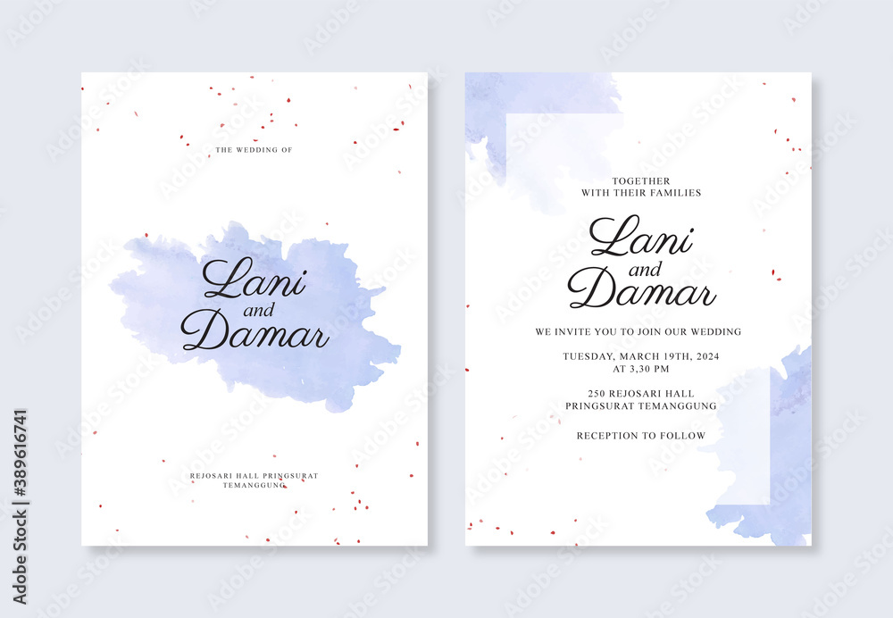 Minimalist wedding invitation template with beautiful watercolor splash