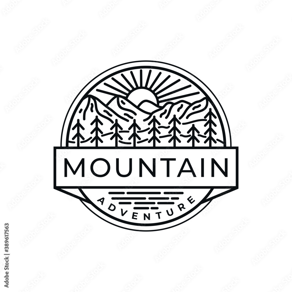 Fototapeta premium mountain logo design template with line art style vector