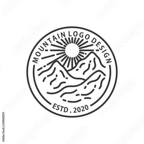 mountain logo design template with line art style vector