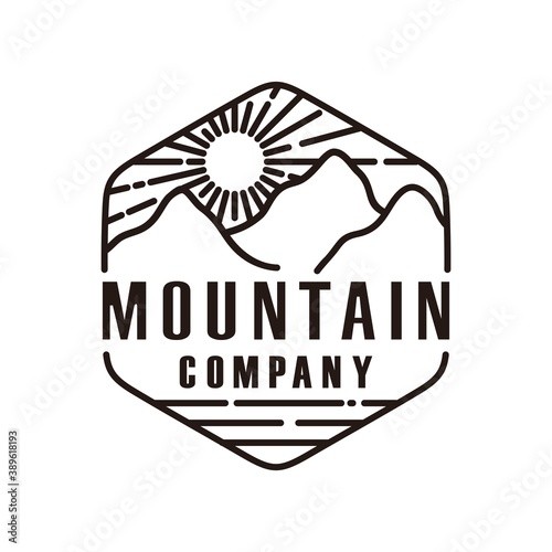 mountain logo design template with line art style vector
