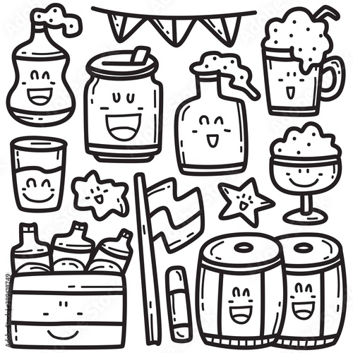 kawaii doodle beer cartoon designs for coloring, backgrounds, stickers, logos, icons and more