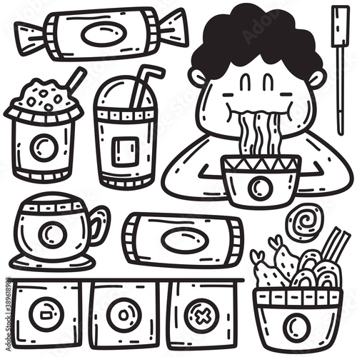 kawaii doodle japanese food cartoon designs  for coloring, backgrounds, stickers, logos, icons and more