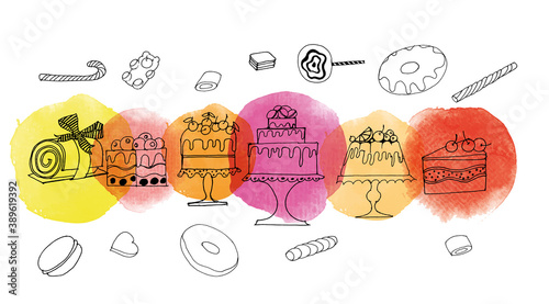 Sweet life. Watercolor vector illustration of sweets