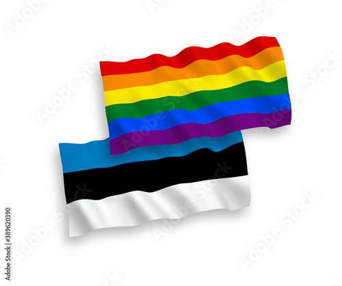 Flags of Rainbow gay pride and Estonia on a white background