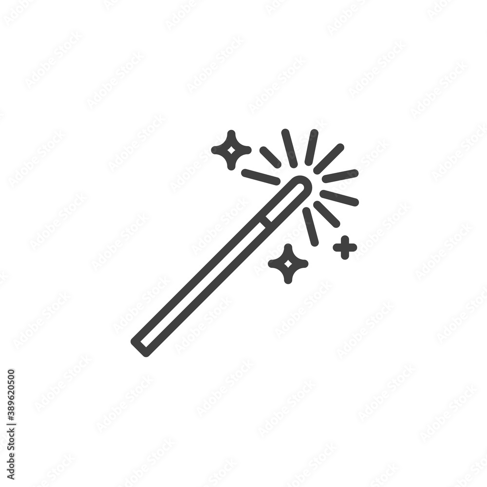 Magic wand line icon. linear style sign for mobile concept and web design. Magic wand stick outline vector icon. Symbol, logo illustration. Vector graphics Magic wand line icon. linear style sign for mobile concept and web design. Magic wand stick outline vector icon. Symbol, logo illustration. Vector graphics