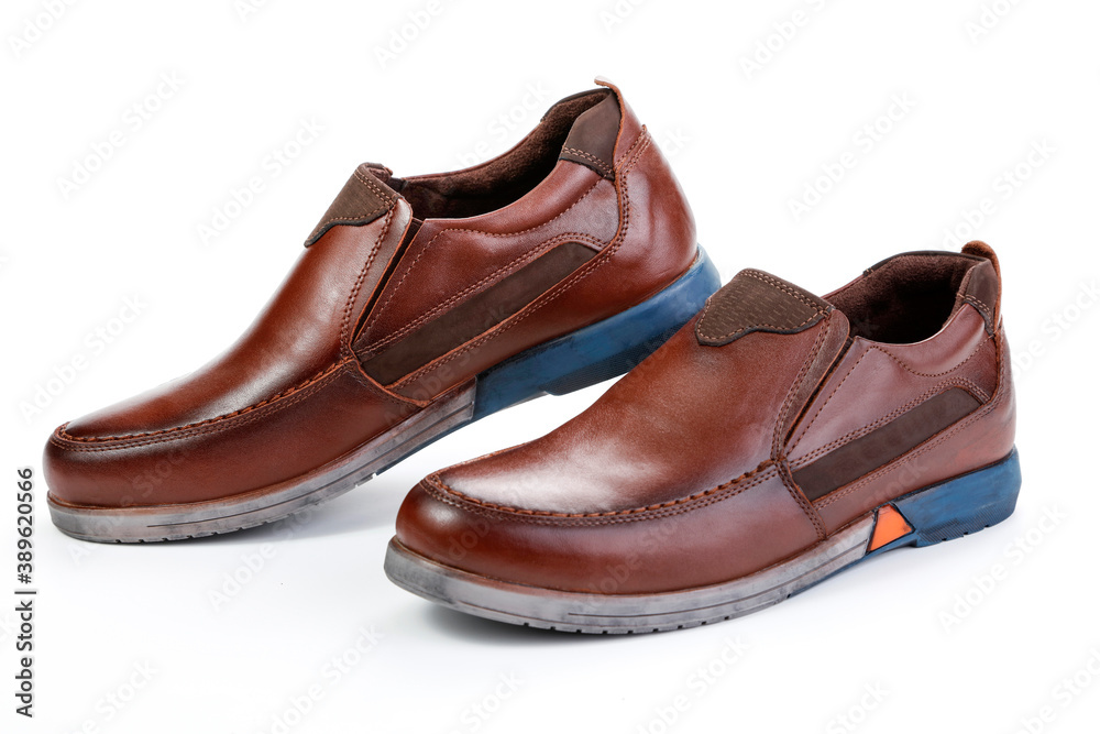 Men's comfortable brown leather shoes on white background Men's comfortable brown leather shoes on white background