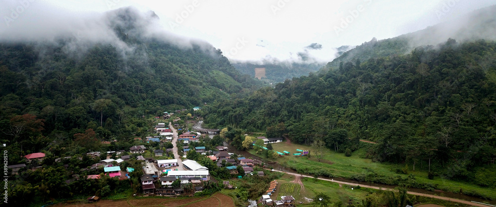 Aerial view of Mountain in the rainy season