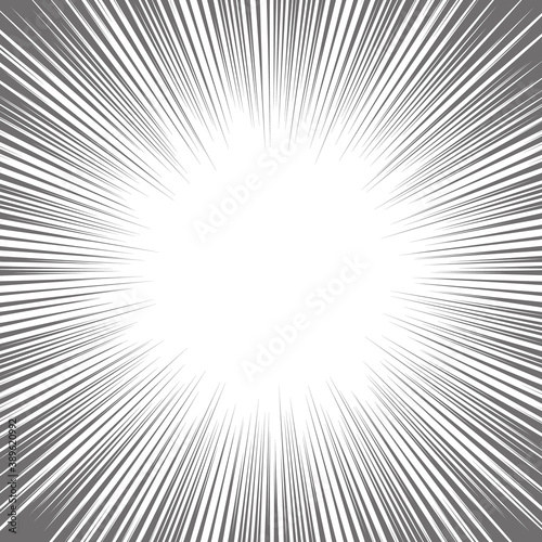 Comic book black and white radial lines background. Manga speed frame.Superhero action. Explosion vector illustration. Square stamp.