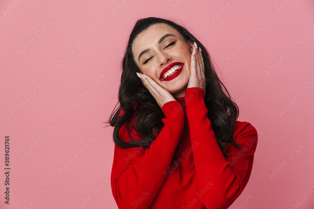 Happy young woman in casual wear standing Happy young woman in casual wear standing