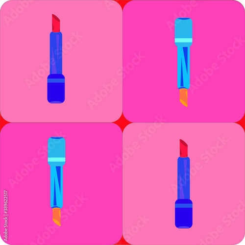 Pop art on lipstick, on a colored background, pink and red