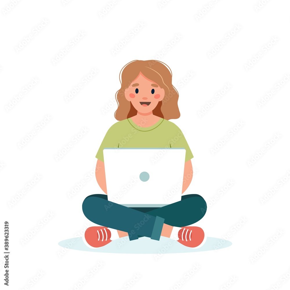 Woman with a laptop working, student or remote work concept Woman with a laptop working, student or remote work concept