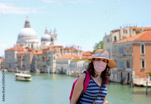 woman with mask while visiting Venice in ITALY during the lockdo