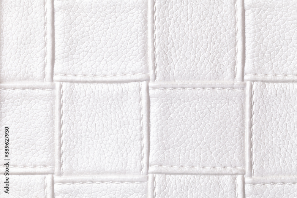 Texture of white leather background with square pattern and stitch ...