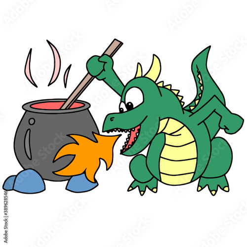 the dragon is spitting fire for cooking