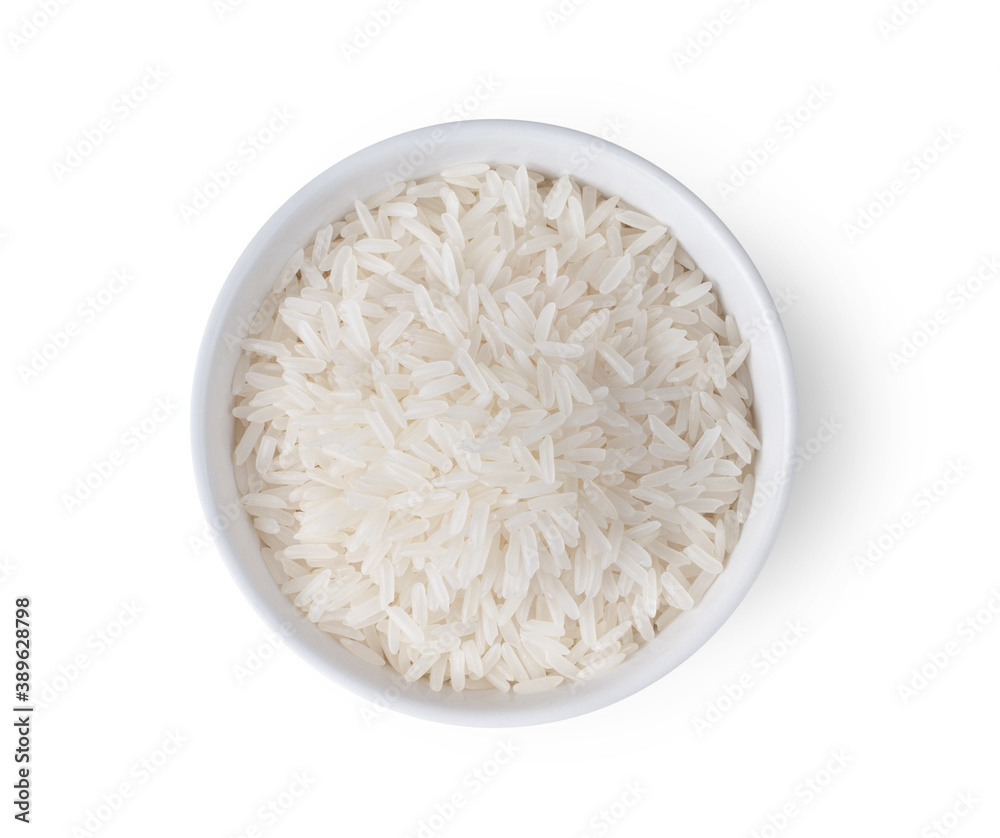 unmilled rice(Thai Jasmine rice) in white bowl isolated on white background unmilled rice(Thai Jasmine rice) in white bowl isolated on white background
