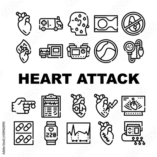 Heart Attack Disease Collection Icons Set Vector