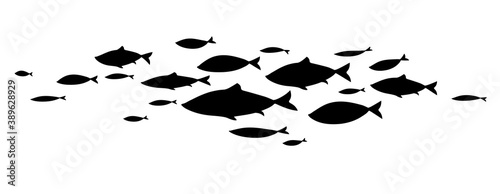 Decorative flock of fish. Logo design template. Vector illustration