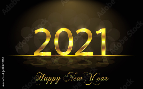 Happy New Year 2021. Background with golden sparkling texture. Gold Numbers 20, 2, 0, 01. Light effect. Vector Illustration for holiday greeting card, invitation, calendar poster banner photo