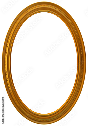 Empty golden photo frame isolated on pure white background. 3D illustration.